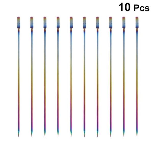 

10pcs stainless steel cocktail picks fruit sticks toothpicks appetizer pick for party bar (square head) forks