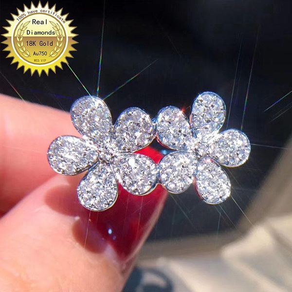 

cluster rings 18k white gold ring natural real diamond engagement&wedding jewellery have certificate 0022, Golden;silver