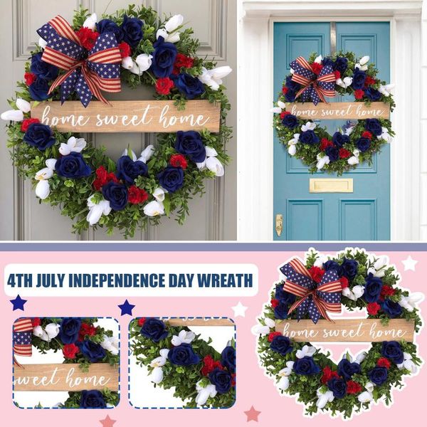 

decorative flowers & wreaths 4th of july wreath memorial day patriotic for front door decorations independence 2021 in stock