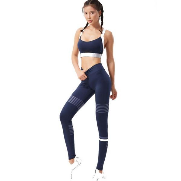 

women sport bra set with pad for gym workout clothes fitness leggings training yoga suit sportswear wear blue outfits, White;red