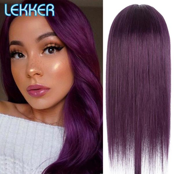 

lekker purple 4*4 hd lace closure human hair wigs with fake scalp for women silky straight brazilian remy part, Black;brown
