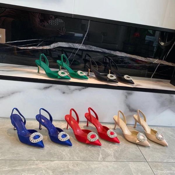 

sandals genuine leather women's shoes pointed toe thin crystal design luxury size 34-40, Black