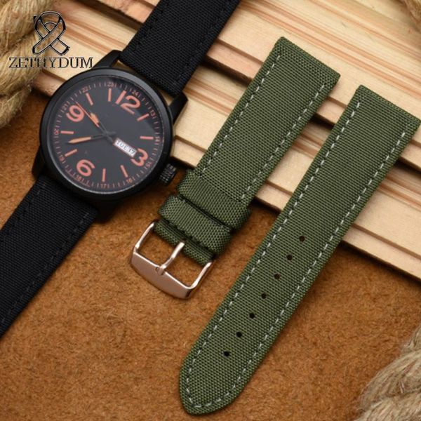 

watch bands climbing nylon canvas belt eco-drive bm8475 handmade number 5 currency waterproof 22mm men, Black;brown