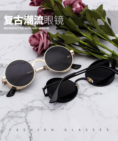

sunglasses steampunk men's glasses retro round frame trending driving eyeglasses designer women eyewear uv400, White;black