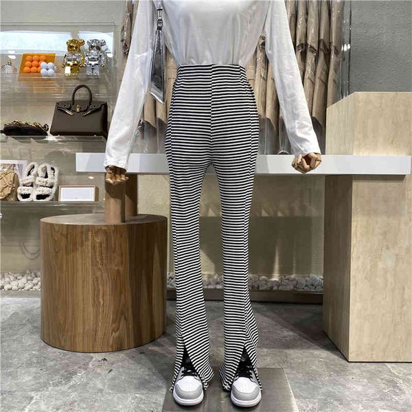 

pant nicho design classic striped tights with high waist and slimming pants, White