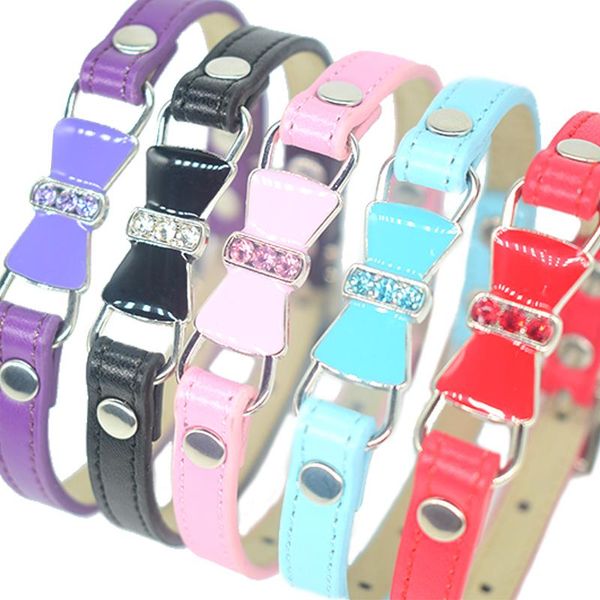 

dog collars & leashes style bow tie pu leather pet for kitten cats elastic adjustable puppy dogs collar alloy bowknot jeweled
