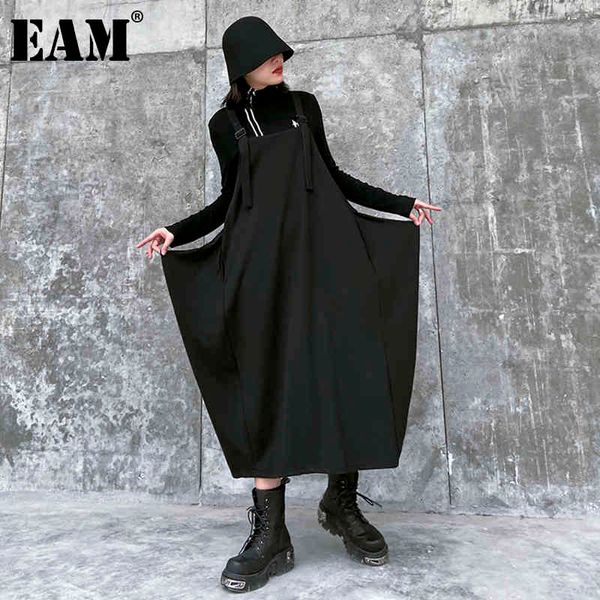 

[eam] women black big size pockets zipper strap dress square neck sleeveless loose fashion spring summer 1dd7986 21512, Black;gray