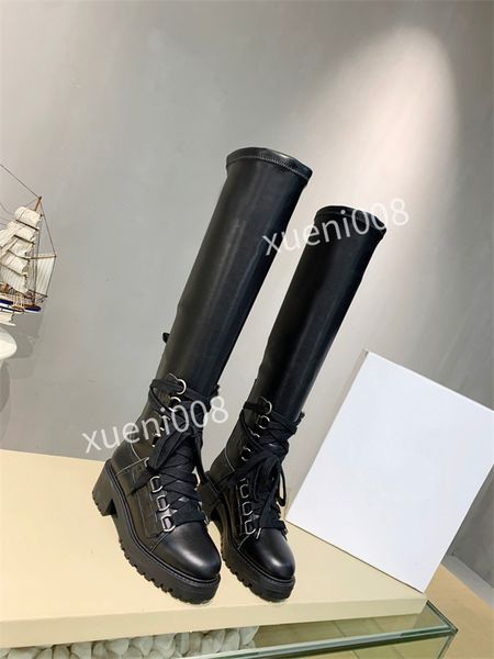 

boots equestrian handsome cowhide black riding women shoes leather autumn round toe mid-calf rivet thick rx211120
