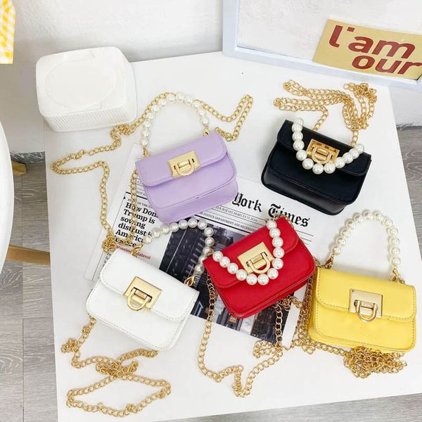 

girls handbags kids bags pearl handbag children accessories princess childrens shoulder messenger bag chain fashion b7654, Black