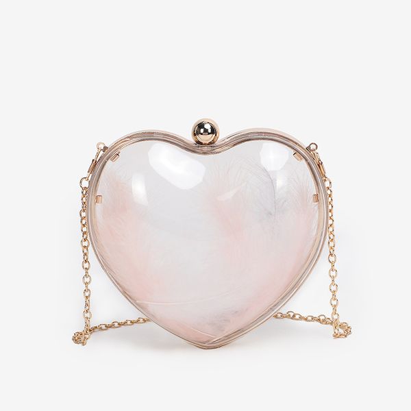 

mini transparent handbag women's acrylic clutch bag heart shape feather sweet wedding purse for bridal chain shoulder bag zd1620