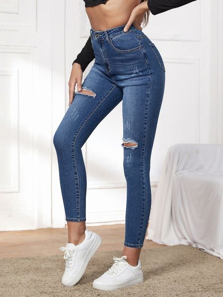 

lesdomakeup x squad high waisted ripped skinny jeans d6lz#, Blue