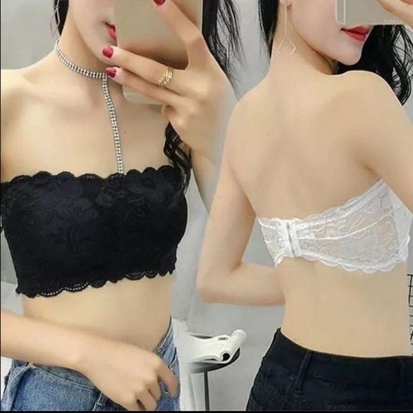 

bustiers & corsets sexywomen elastic strapless bra lace tube bandeau crop tank seamless padded underwear wholesale, Black;white