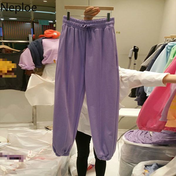 

pants women korean solid lace up stretch waist trousers femme spring casual fashion beam feet ladies 1d308 210430, Black;white