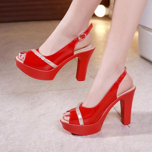 

black high heel sandals 2021 thick with waterproof platform bottom fish mouth small size womens shoes 32