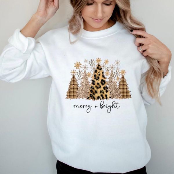 

women's hoodies & sweatshirts leopard print christmas sweatshirt merry and bright shirt family matching pajama graphic tee, Black
