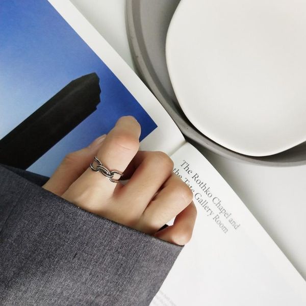 

cluster rings retro vintage authentic s925 sterling silver fine jewelry twisted locked open geometric ring adjust j471, Golden;silver