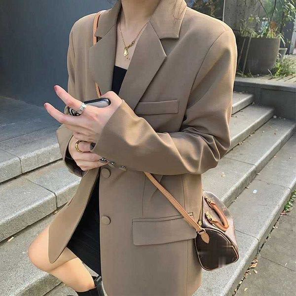 

women's wool & blends spring jacket loose long sleeve elegant blazer female oversize office ladies jackets and blazers suit for wo, Black