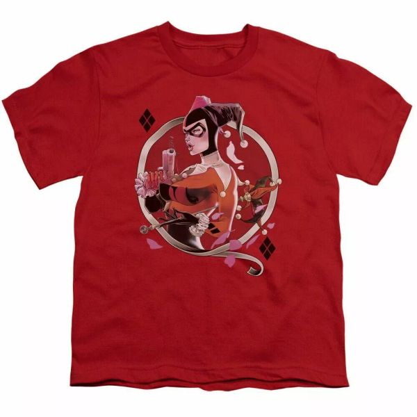

harley quinn harleys q kids youth t shirt licensed joker dc comics tee red, White;black