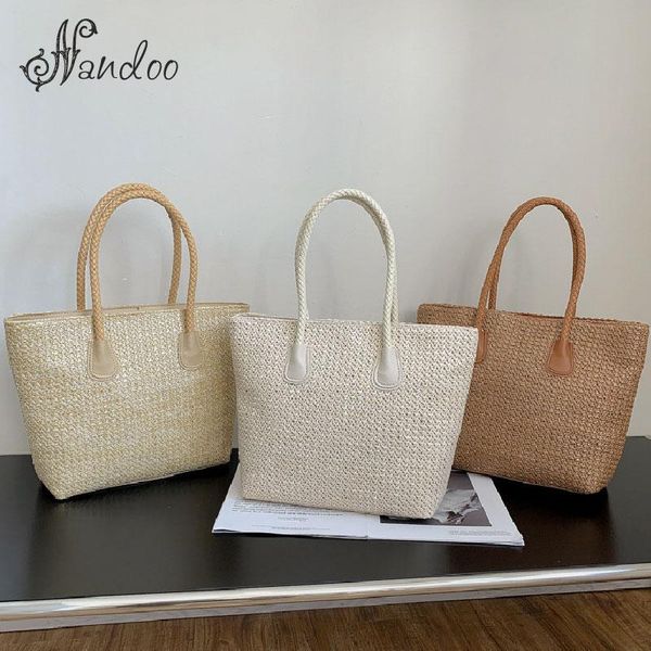 

evening bags 2021 summer solid color straw for women casual weaving totes ladies handbags designer large beach travel shoulder bag