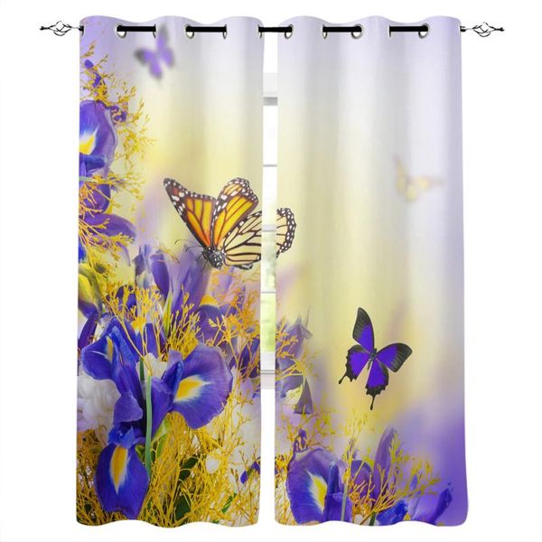 

curtain & drapes blue iris flower butterfly window curtains living room bedroom kitchen for children treatment