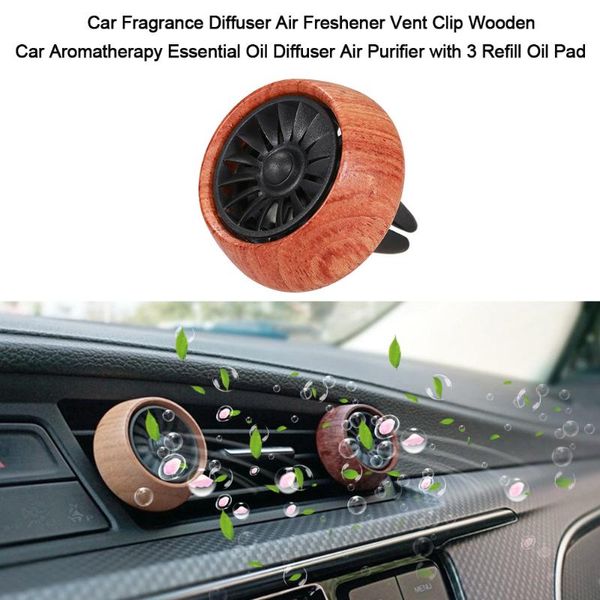

car air freshener fragrance diffuser vent clip wooden essential oil purifier 3 refill pads