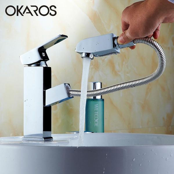 

bathroom sink faucets okaros contemporary basin faucet pull out spray nozzle solid brass single handle cold water tap mixer cozinha