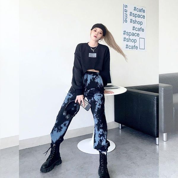 

women's pants & capris harajuku tie-dye casual 2021 autumn sweatpants high waist slimming ankle banded baggies women bottoms, Black;white