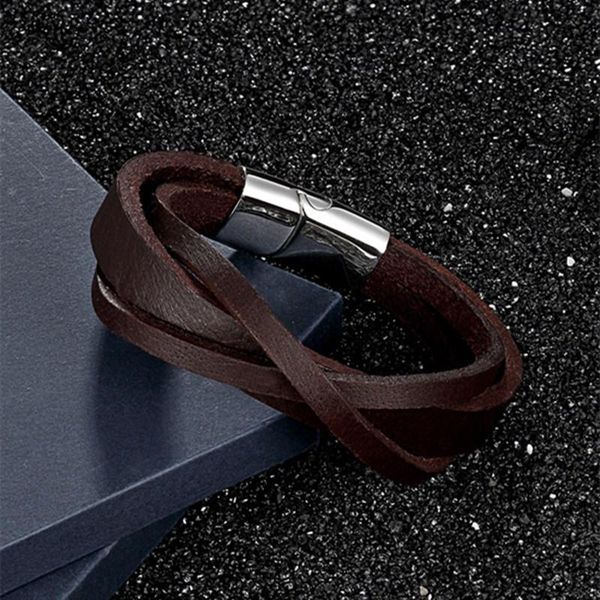 

charm bracelets punk style genuine leather bracelet men stainless steel bangle vintage simple male jewelry for women, Golden;silver