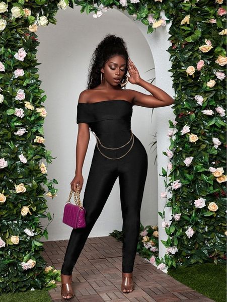 

sxy one shoulder chain detail unitard jumpsuit f7tf#, White