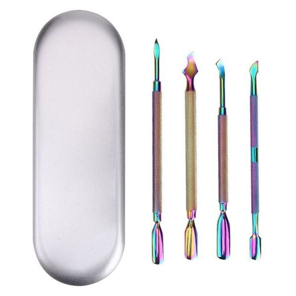 

head stainless steel double manicure tool dead skin push rainbow plating