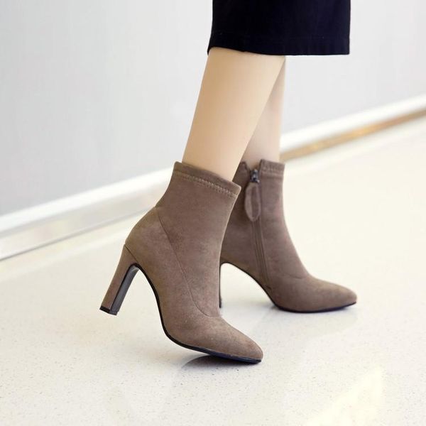 

boots short women's large high heels autumn winter thick, Black