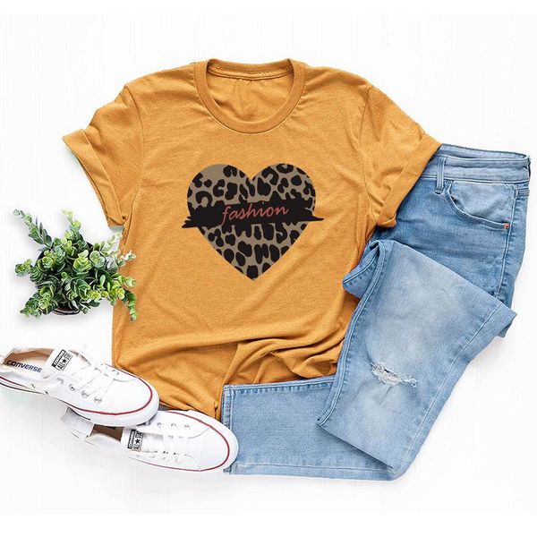 

women's t-shirt cotton 100% women summer oversized tshirt leopard heart print female fashion vintage streetwear ladies graphic tee, White