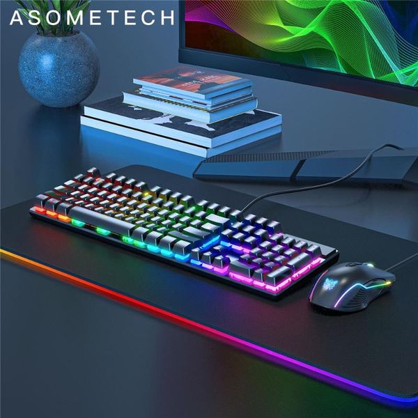 

mechanical keyboard with 104 keys blue switch led backlit anti-ghosting usb wired gaming for tablet desklappc keyboards