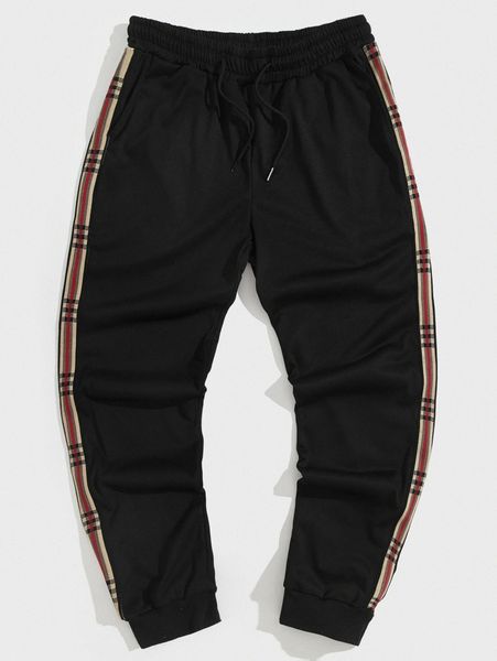 

romwe guys plaid drawstring sweatpants r4hv#, Black