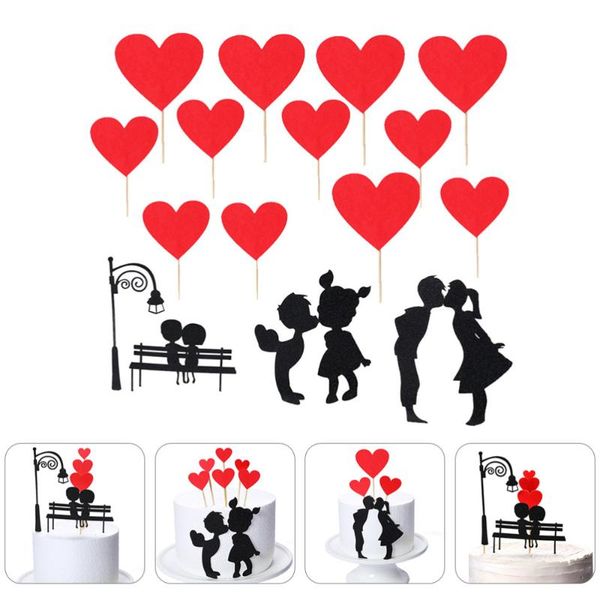 

set 16pcs heart sign cake picks ers insert (black red) greeting cards
