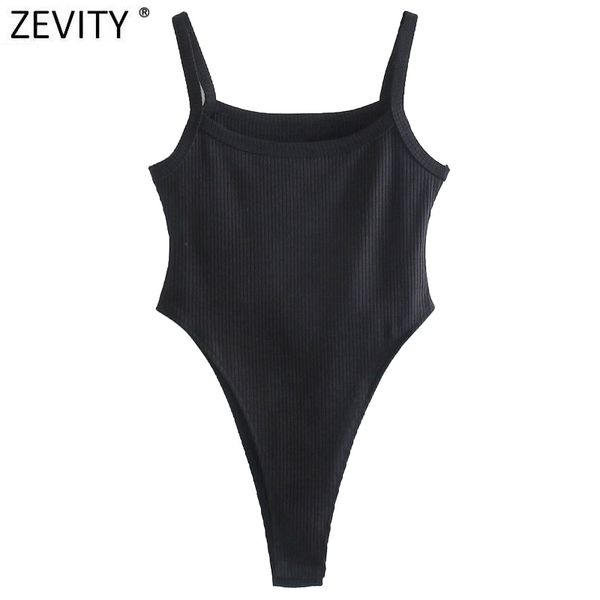 Zevity Sommer Frauen Sexy Schwarz Weiß Farbe Nadelstreifen Schlank Bodys Weibliche Chic Aushöhlen Stricken Playsuits Siamese Strampler LS9298 210419