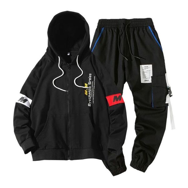 

men's tracksuits -5xl men autumn casual sportswear hooded jacket coat+pants two pieces set male hip hop streetwear tracksuit sporting, Gray