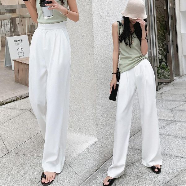 

women's pants & capris summer ol style white women chic wide leg pant high waist elegant work trousers female casual pantalon femme, Black;white