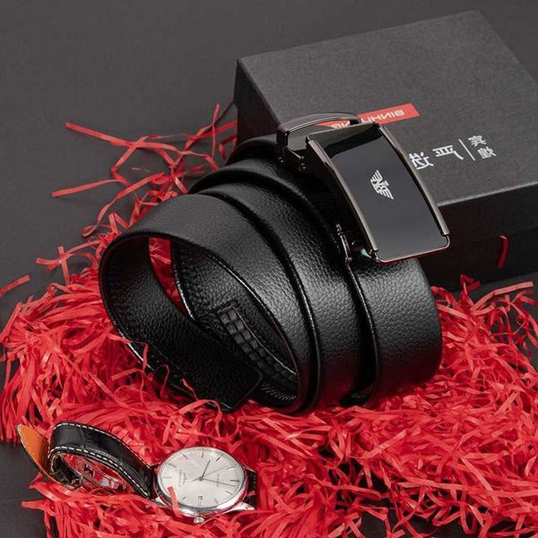 

belt business scratch resistant soft imitation alloy buckle, waterproof hemming belt, belt with package, Black;brown