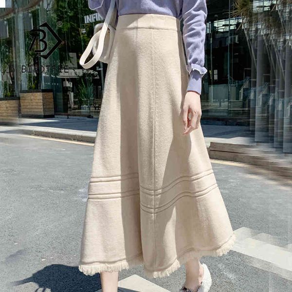 

autumn winter fashion tassel knitted long skirt female warm a-line maxi skirts high waist solid casual bottoms b07011r 210416, Black
