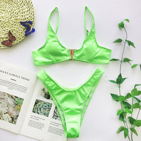 

one-piece suits shiny pu micro bikini 2021 women push up swimsuit female brazilian swimwear thong set high cut halter bathing suit