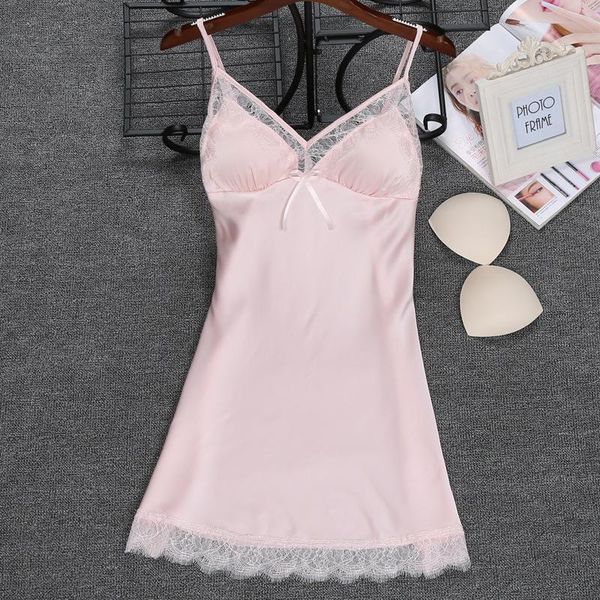 

women's sleepwear suspender nightgown satin women with bow summer chemise nightdress v-neck sleep dress kimono robe gown thin lingerie, Black;red