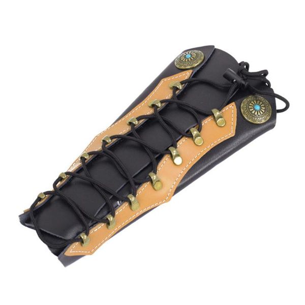 

elbow & knee pads wide leather bracelet archery arm guard viking wrist band outdoor hunting safety protection accessories, Black;gray