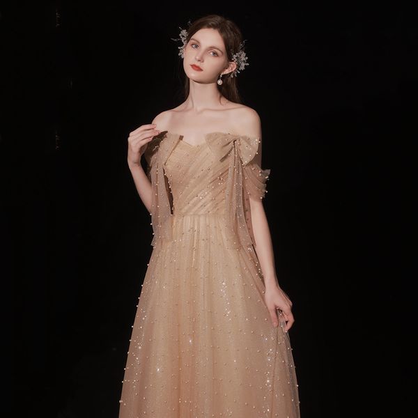 

elegant evening dresses strapless off-shoulder sleeveless custom made sweep train length prom dress robe de mariÃ©e, Black
