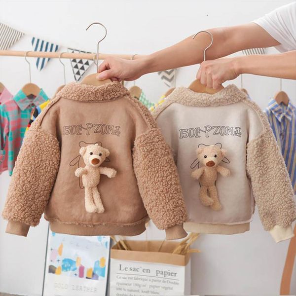 

children thickened lamb velvet coat baby autumn winter fsahion clothing for girls boys cartoon casual jacket infant kids outwear, Blue;gray