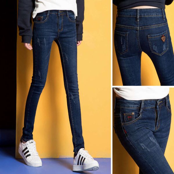 

women's autumn spring and wear plush slim elastic tight small foot long pants, Blue