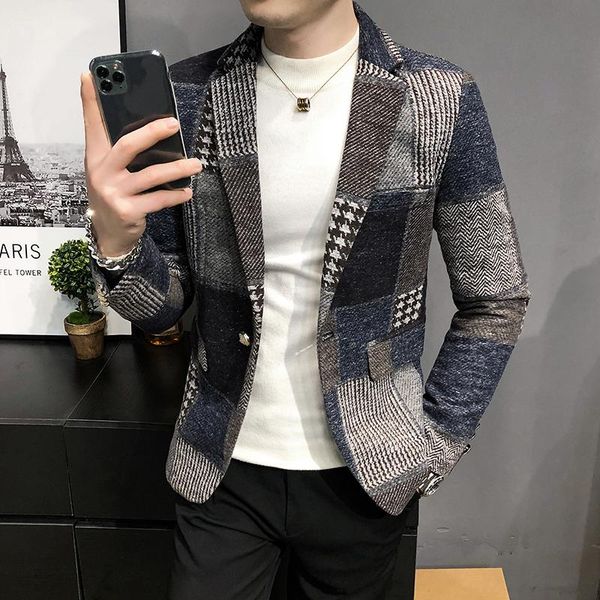 

men's suits & blazers 2021 blazer fashion spring summer clothing male suit jacket gradient color casual slim fit fancy party singer bla, White;black