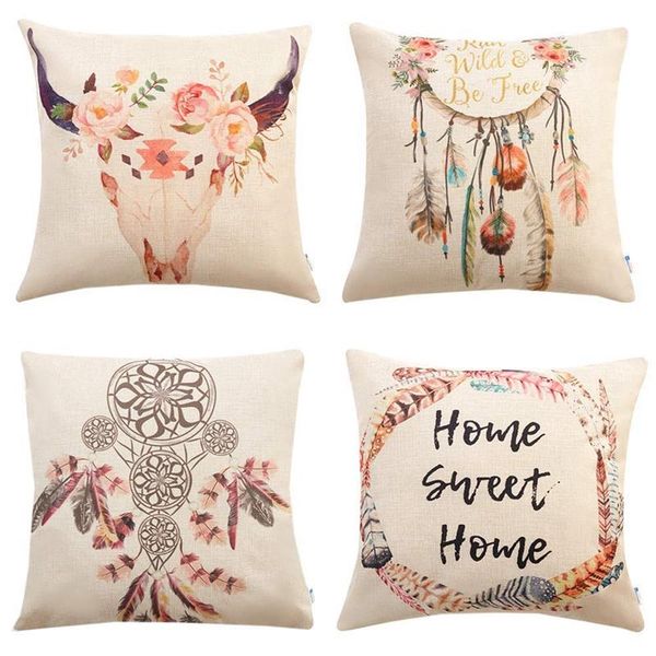 

pillow case set of 4 bohemian style decorative throw covers 18 x inch for sofa couch decor dreamcatcher