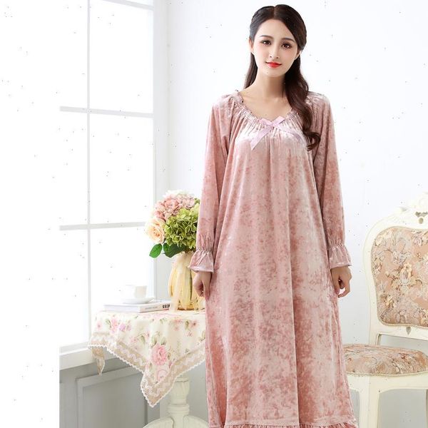 

long velour princess nightgowns women sleepwear dress night gown plus size spring autumn velvet womens wear, Black;red