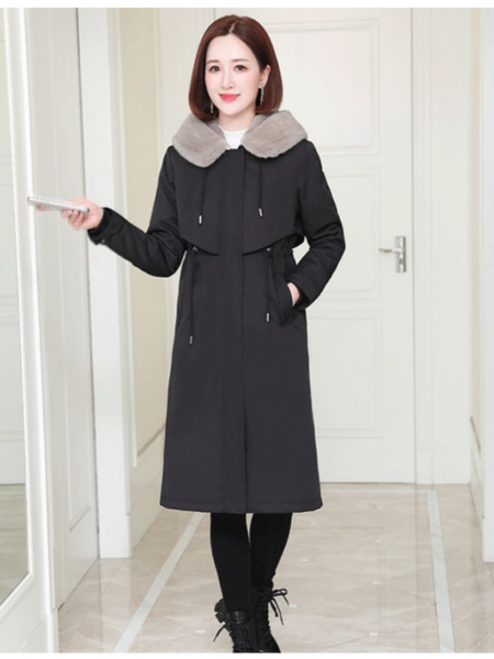 

women's fur & faux 2021 winter fashion parker mink coat real rex lining casual warm parka women with collar, Black